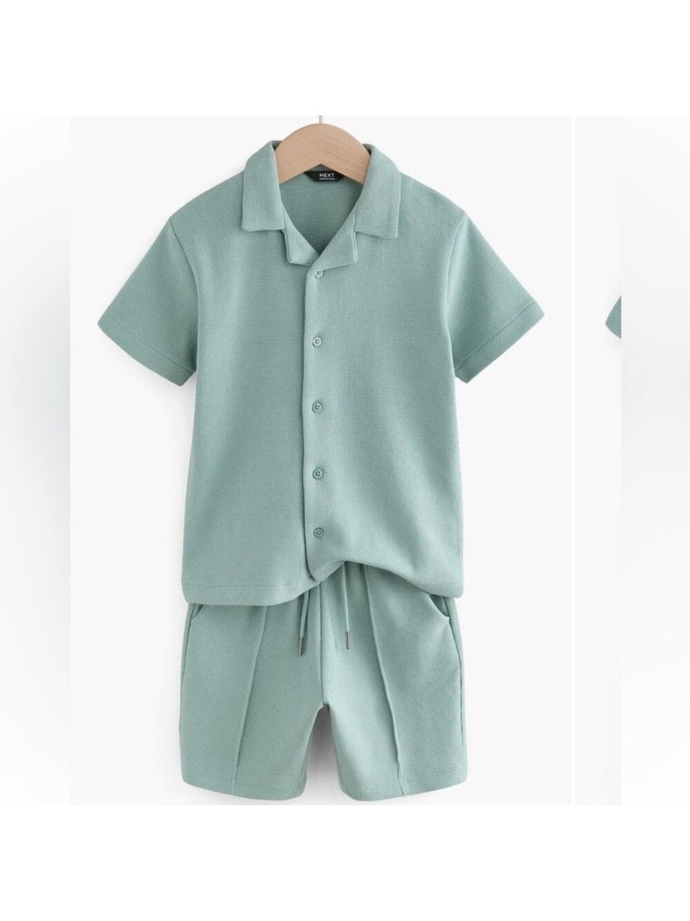 Kids' Waffle Knit Short Sleeve Cotton Button-Up Shirt &Shorts Set